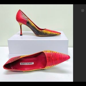 Manolo Blahnik red multi colored lizard